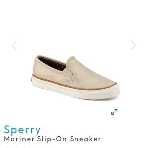 Sperry gold leather upper slip on, rubber bottom